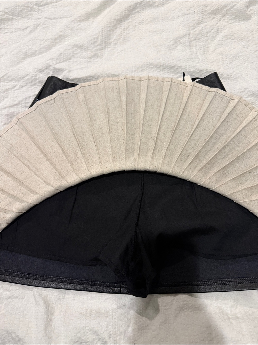 Commense Black/Beige Pleated Mini Skirt with Gold Buttons and built in shorts - Picture 2 of 5